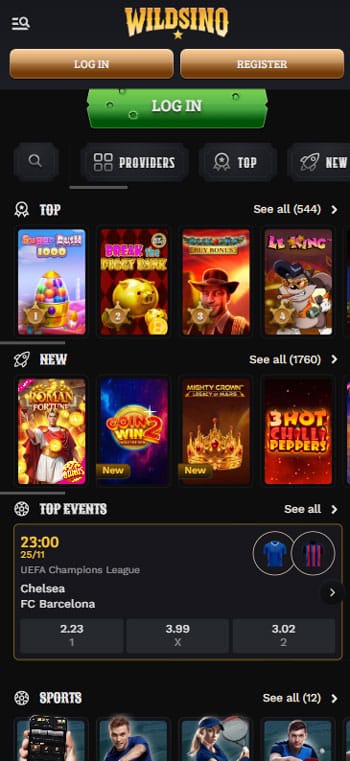 Aplicación móvil del casino Wildsino